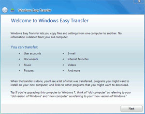 Windows 7 Easy Transfer Welcome Screen